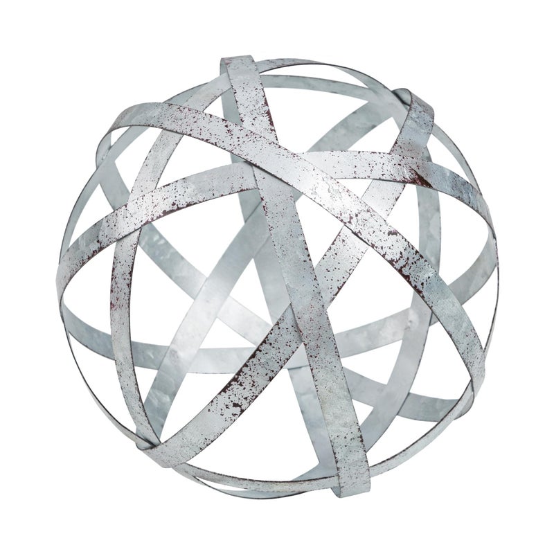 Everydecor Metal Decorative Sphere for Home Decor - Distressed Galvanized Bands, Hand Painted, Modern Decorative Balls for Living Room, Bedroom, Kitchen, Bathroom, Office Table Orbs for Centerpiece - Image 1